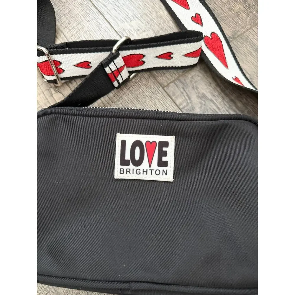 Brighton Love Essentials Crossbody Bag Black Heart Wide Strap Double Zip